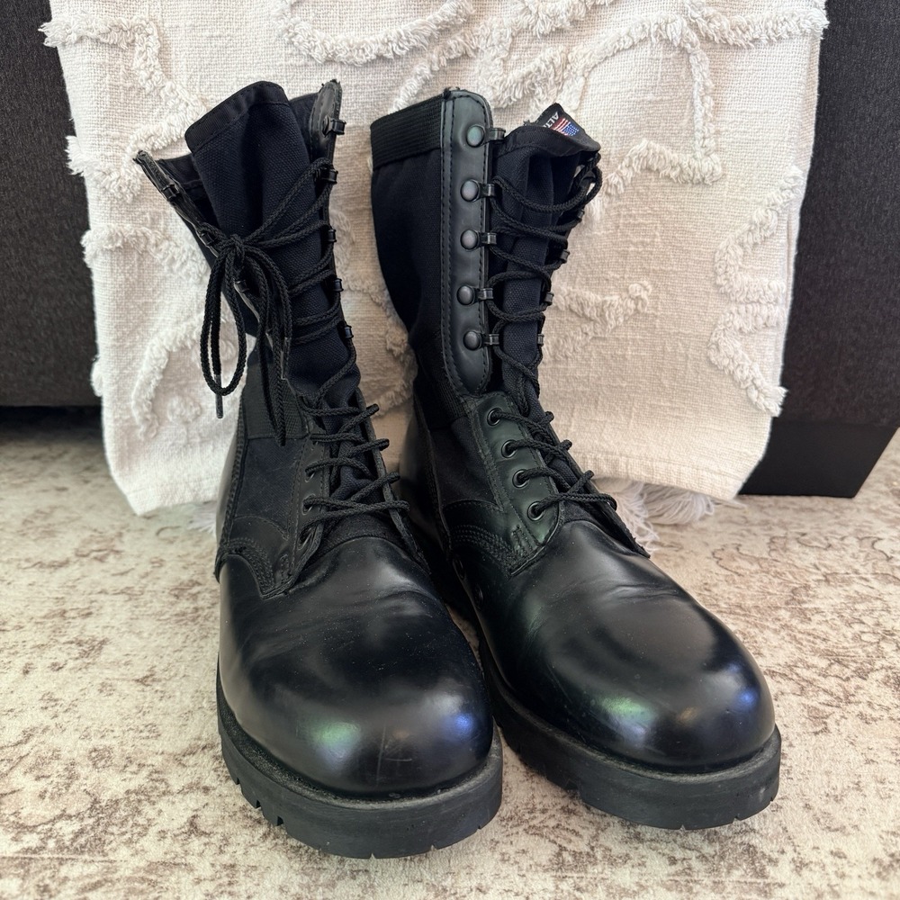 VTG Altama Black Leather Jungle Boots Mens 10.5 R Combat Military Cordura Vibram